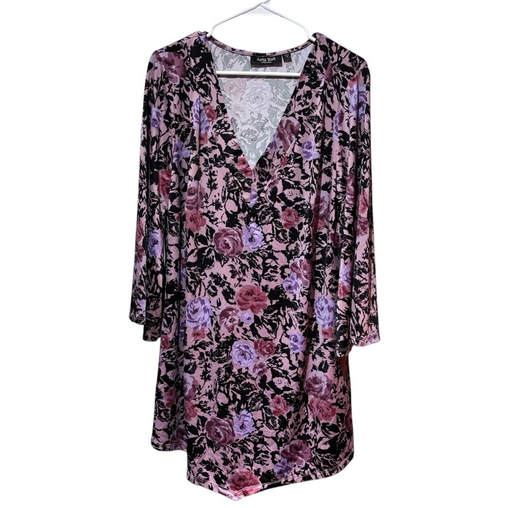 ARNA YORK COLLECTION Purple Floral Tunic Blouse